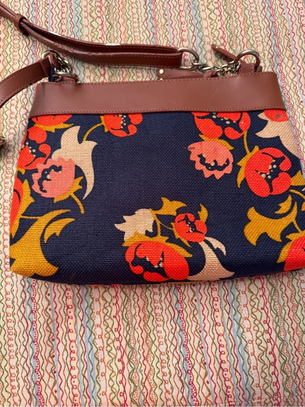 Spartina 449 De Renne Zipper Hipster - Floral Linen - NEEDS NEW STRAP or fixed